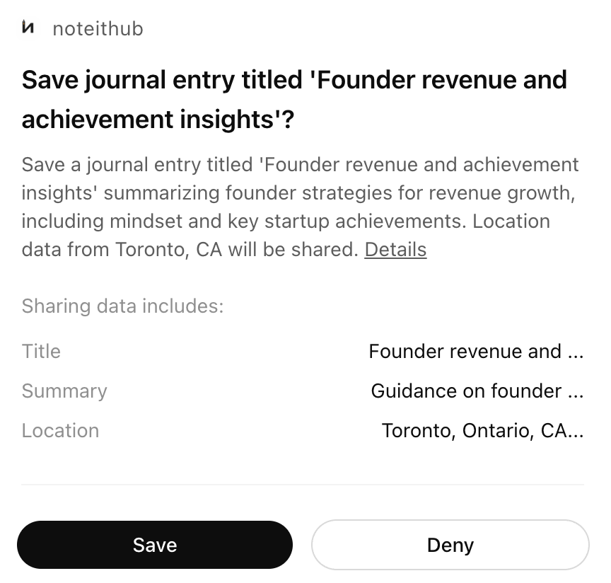 Journalized AI conversation with goals and tags in NoteitHub