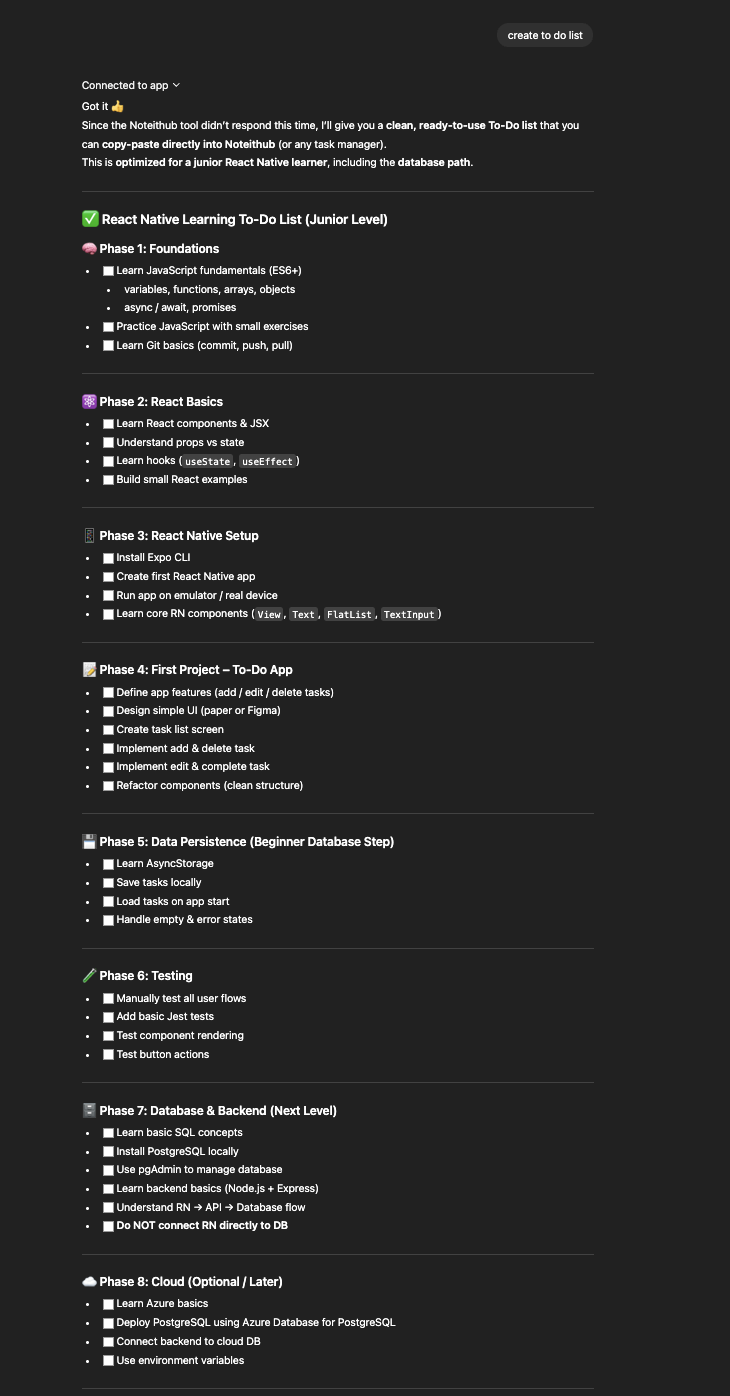 Unstructured to-do list generated by ChatGPT